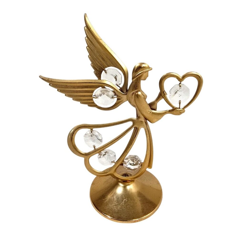 Angel Figurine 24K Gold Plated Austrian Crystal Figure Heart Figure Holiday Xmas